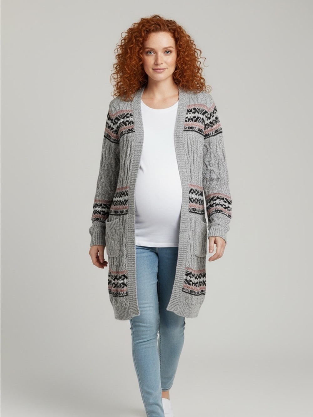 Lety & Me Long Line Chunky Knit Aztec Striped Cardigan Size XS